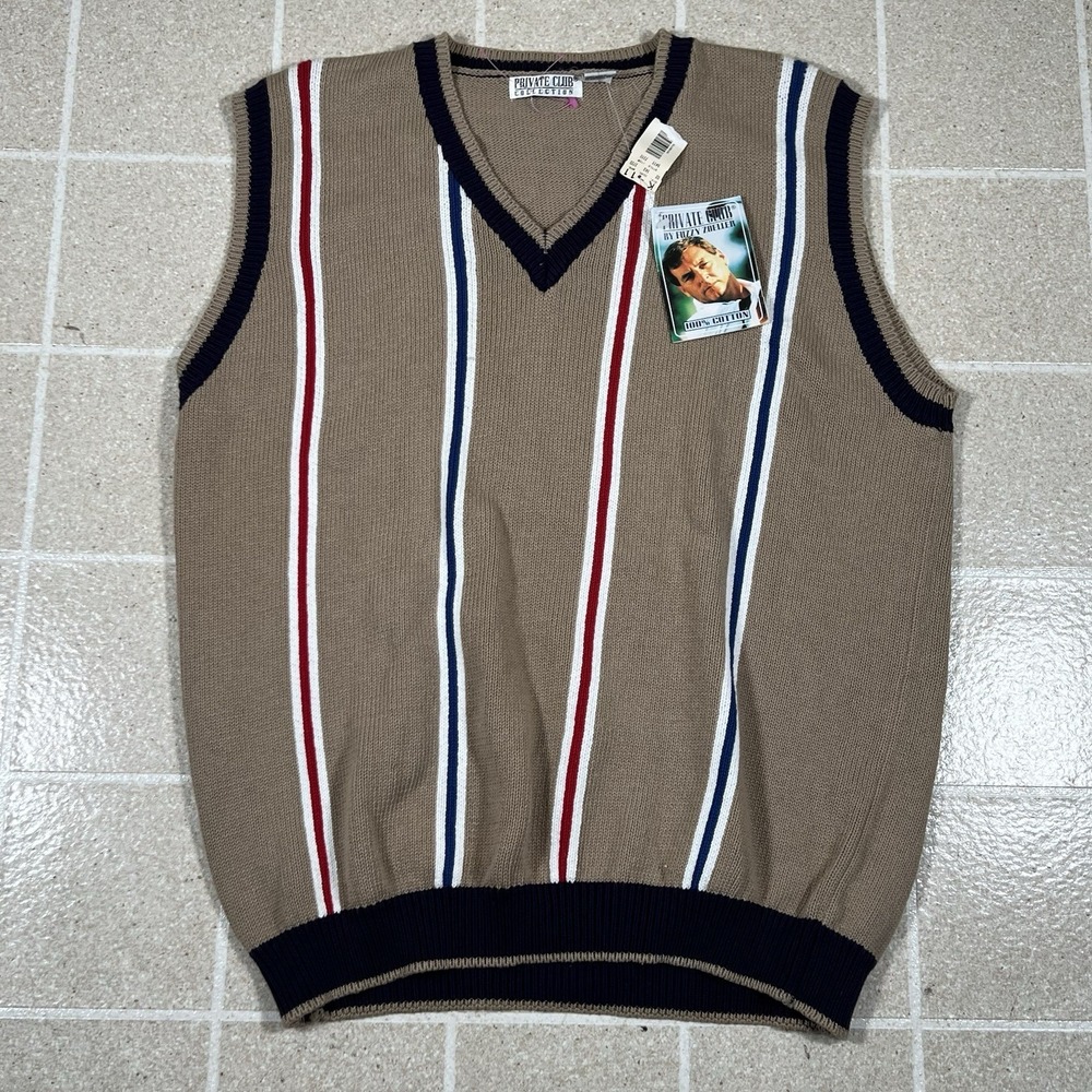 NWT‎ Vintage Knitted Sweater Vest Mens L V-neck 90s Sweatshirt Golf Stripped
